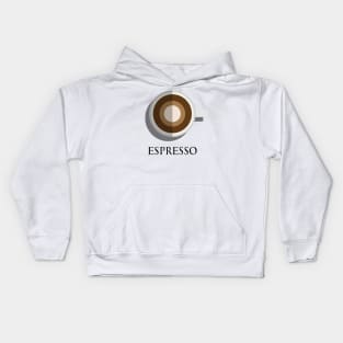 Hot espresso coffee cup top view in flat design style Kids Hoodie